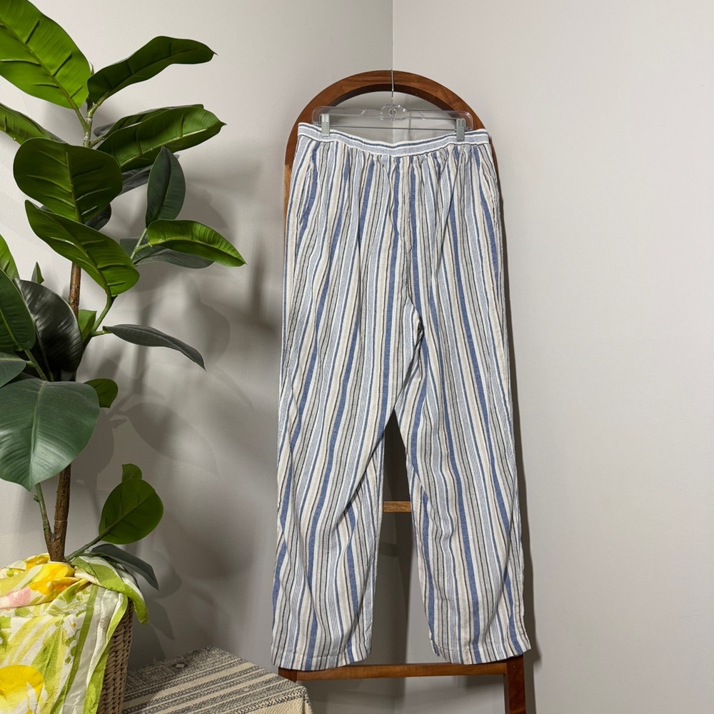 Woman Within 16W PETITE Linen Blend Striped Wide Leg Pants Coastal Beachy - Picture 5 of 11